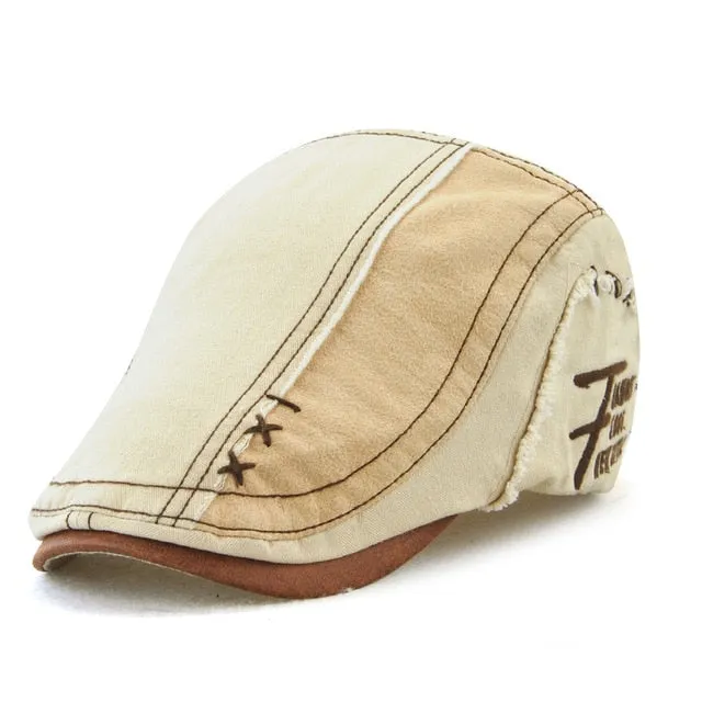 Men's Vintage Style Cotton Patchwork Newsboy Cap Visor