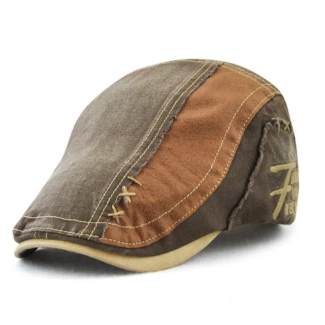 Men's Vintage Style Cotton Patchwork Newsboy Cap Visor