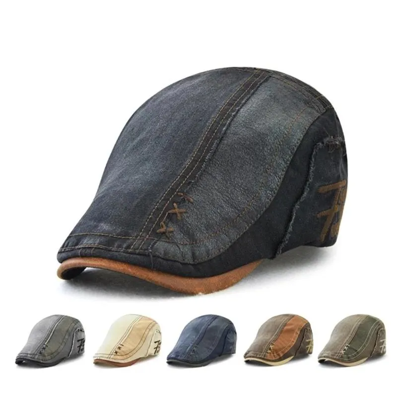 Men's Vintage Style Cotton Patchwork Newsboy Cap Visor