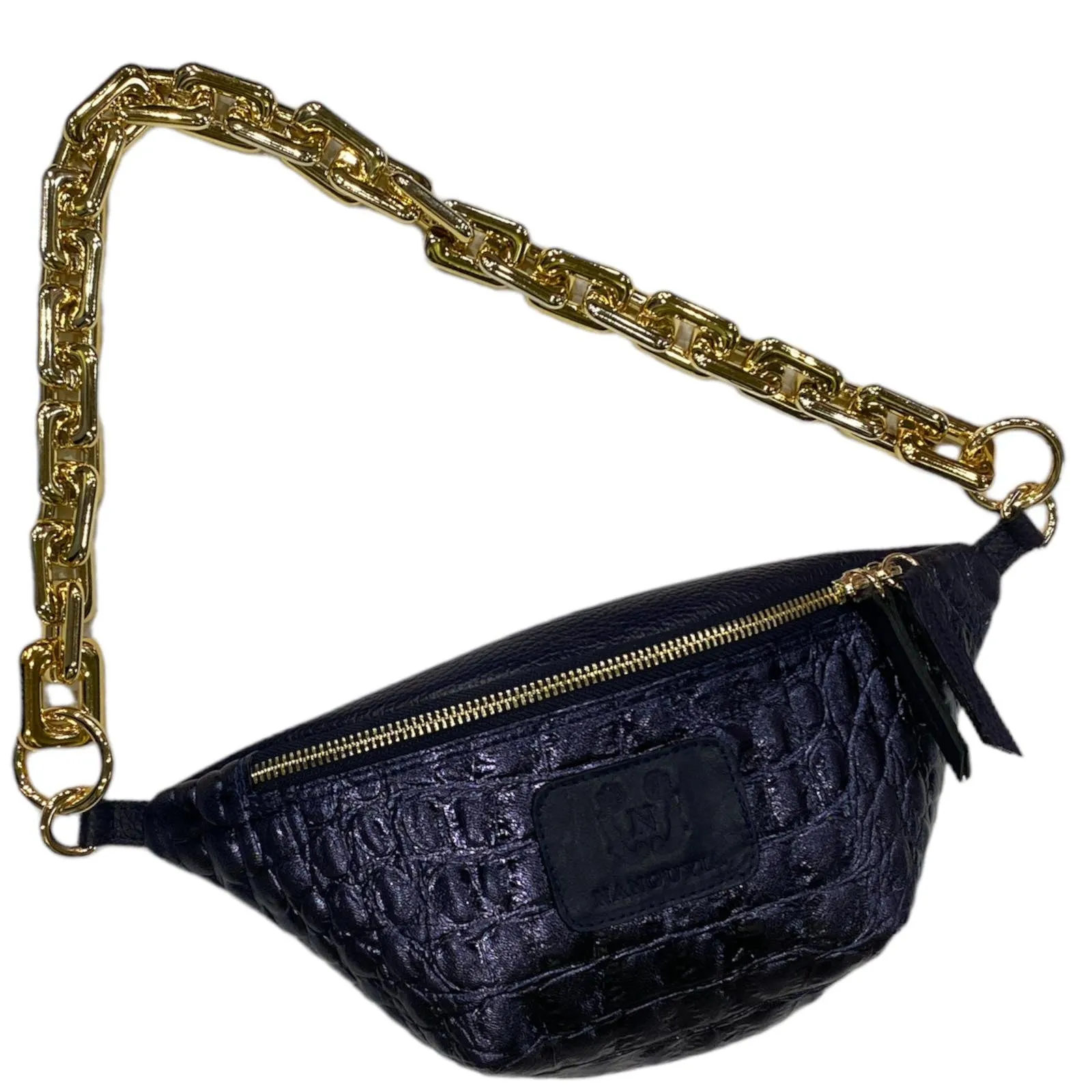 MINI NAVY METALLIC LEATHER BELT BAG