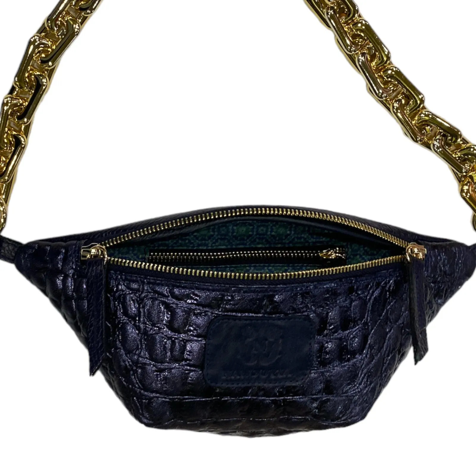 MINI NAVY METALLIC LEATHER BELT BAG