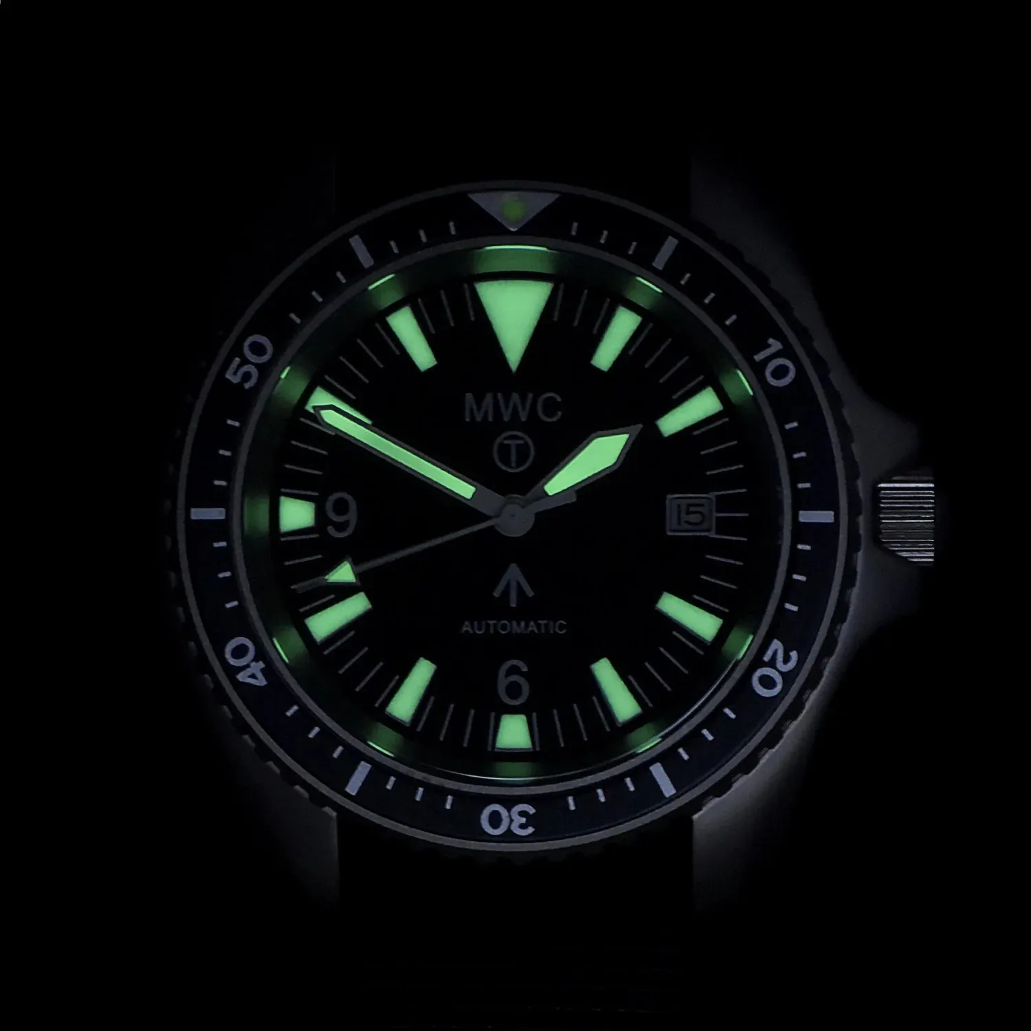 MWC 1999-2001 Pattern Black PVD Automatic Military Divers Watch with Retro Luminous Paint, Sapphire Crystal, 60 Hour Power Reserve