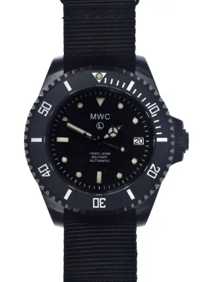 MWC 24 Jewel 300m Automatic Military Divers Watch in Black PVD Steel with Ceramic Bezel and Sapphire Crystal