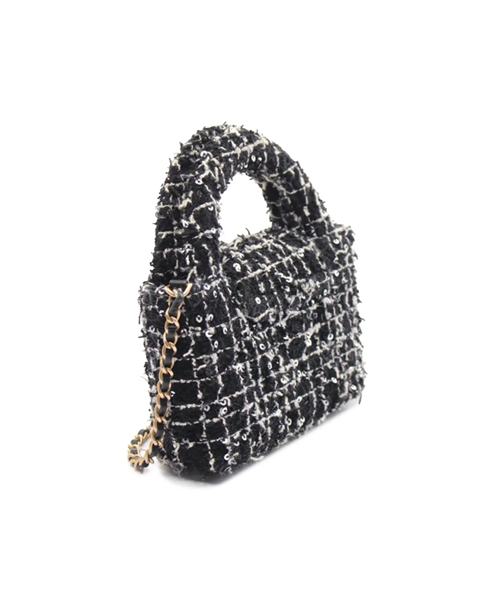 Nano Tweed Kelly Clutch with Sequin Embellished Shoulder Strap