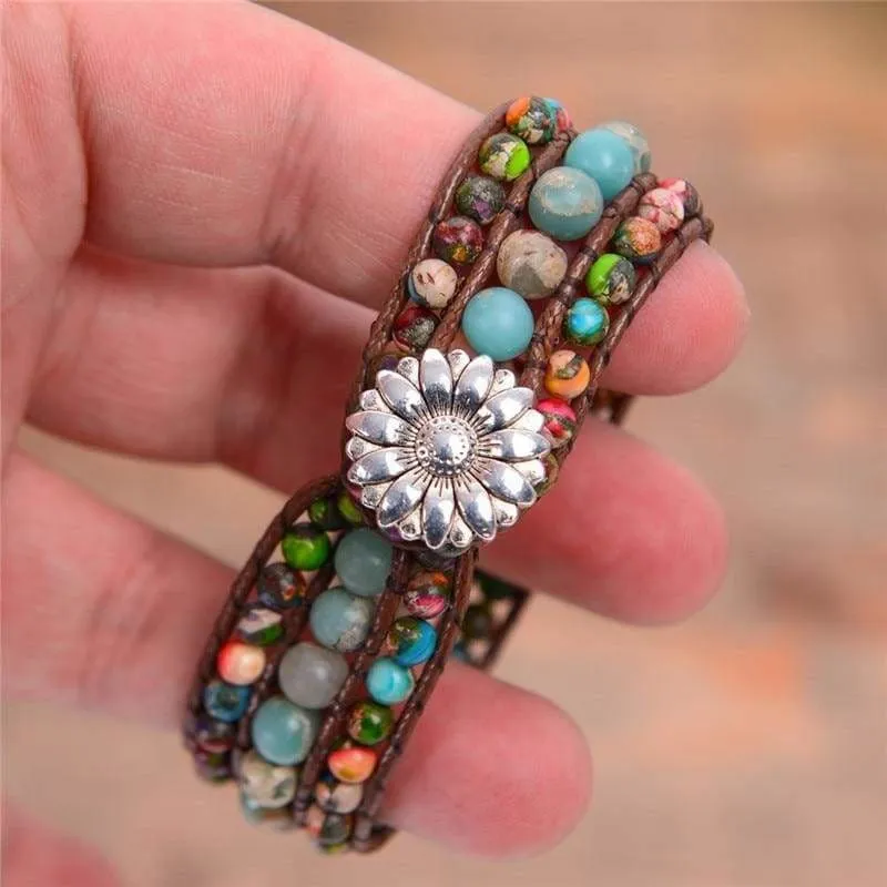 Natural Stone Boho Three Layer Bracelet