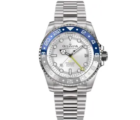 Oceaneva Men's Automatic GMT Watch 1250m  Silver Dial Watch