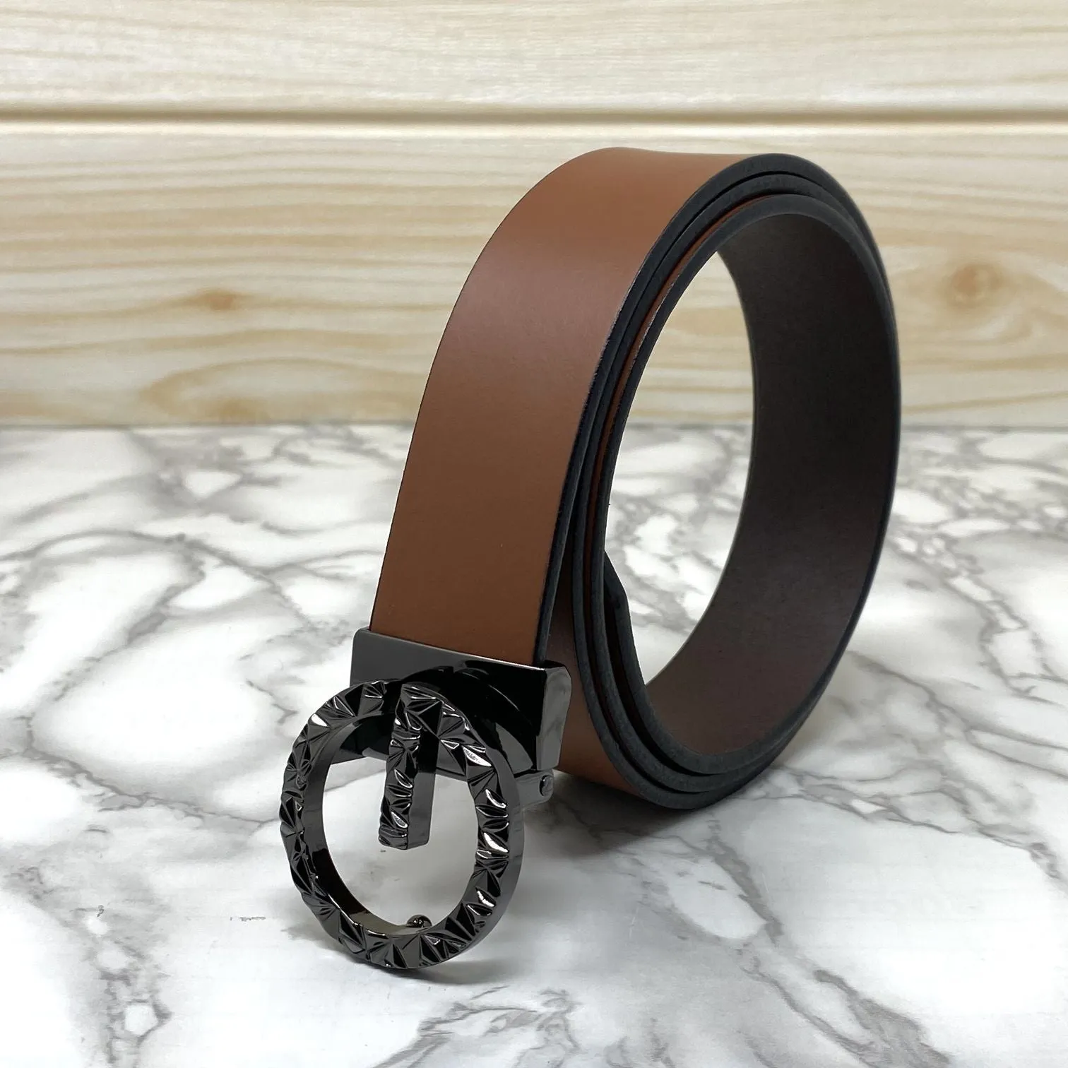 Premium Shiny G-letter Design Formal Leather Belt-JonasParamount