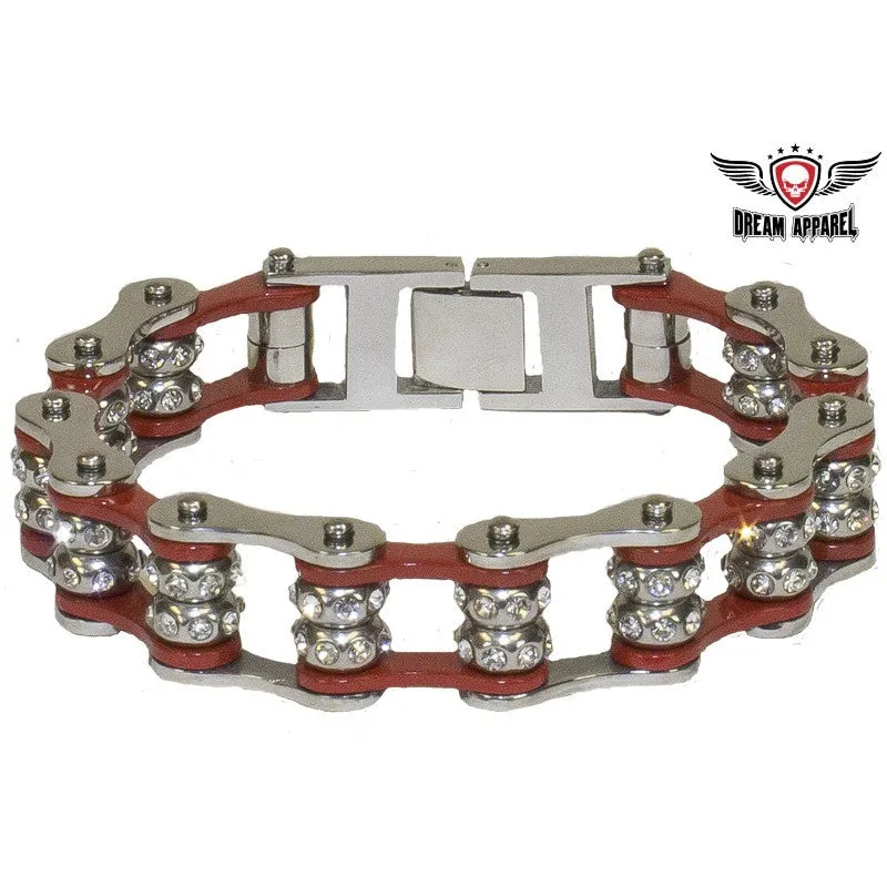 Red Motorcycle Chain Bracelet with Gemstones  BRD6