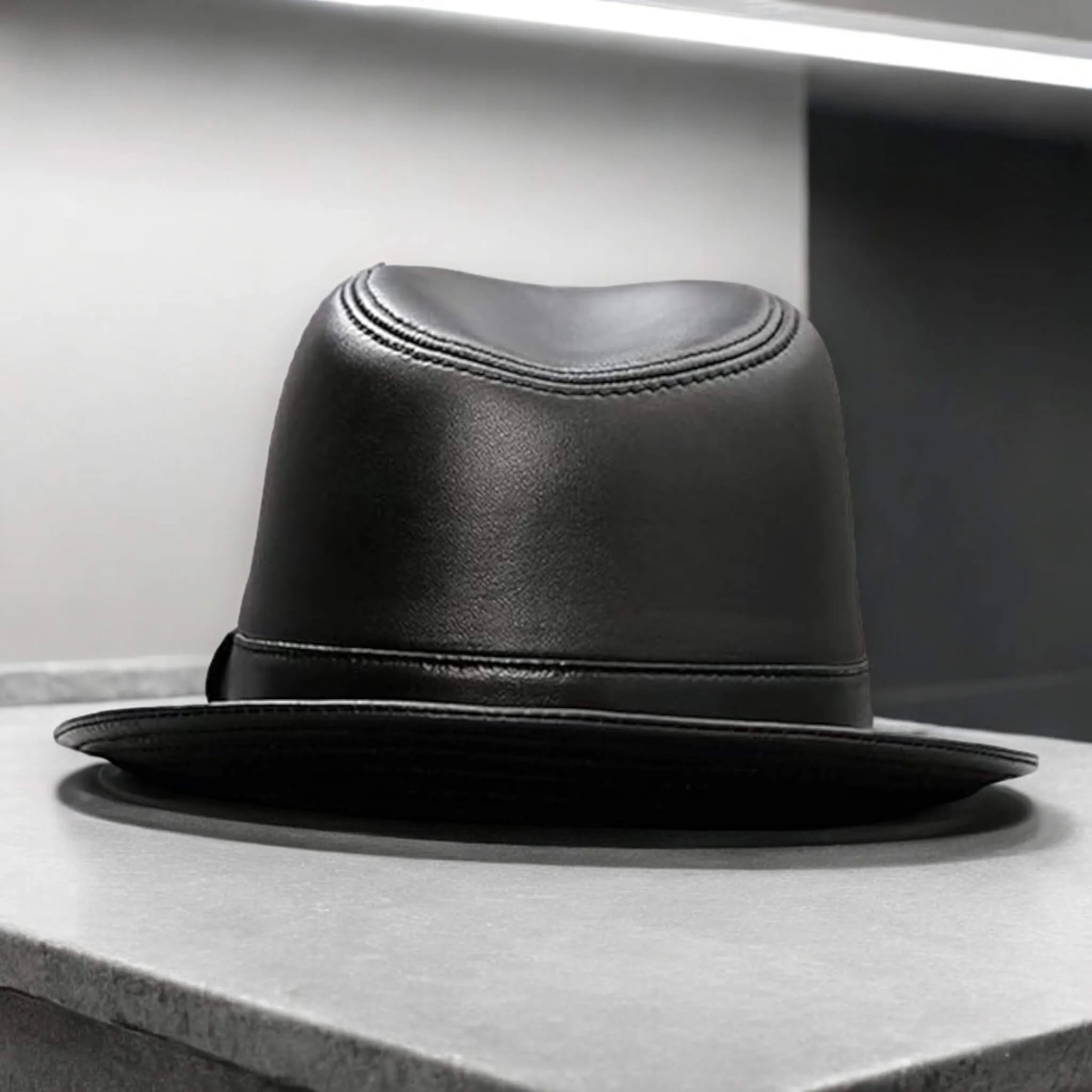 Retro Leather Trilby Fedora Hat