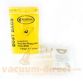 Shop Vac Mighty -Mini M100 Generic Vacuum Bags by EnviroCare, 3 Bags and 1 Filter #831SW