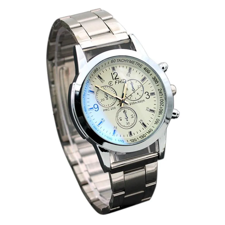 Silver Relogio Masculino Mens Classic Quartz Analog Watch Luxury Fashion Sport (White Face)