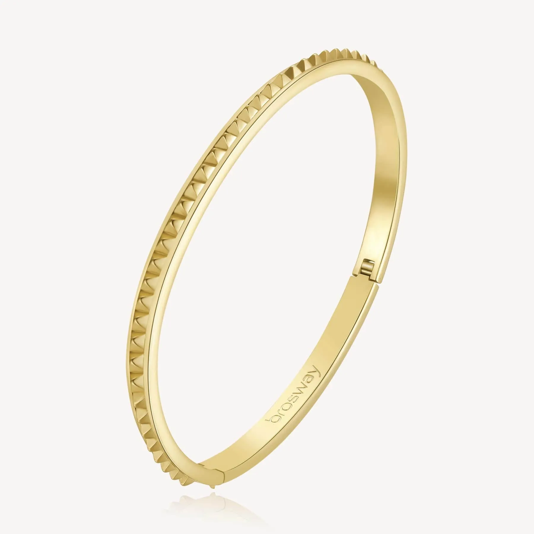 Stainless Steel Gold Tone Latching Bangle with Ridges