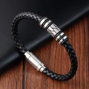 Stainless steel leather bracelet