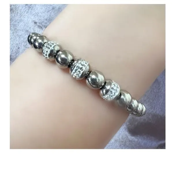 Stainless Steel Pull Chain: Rhodium Plated And CZ  Bracelet: (PBT4560)