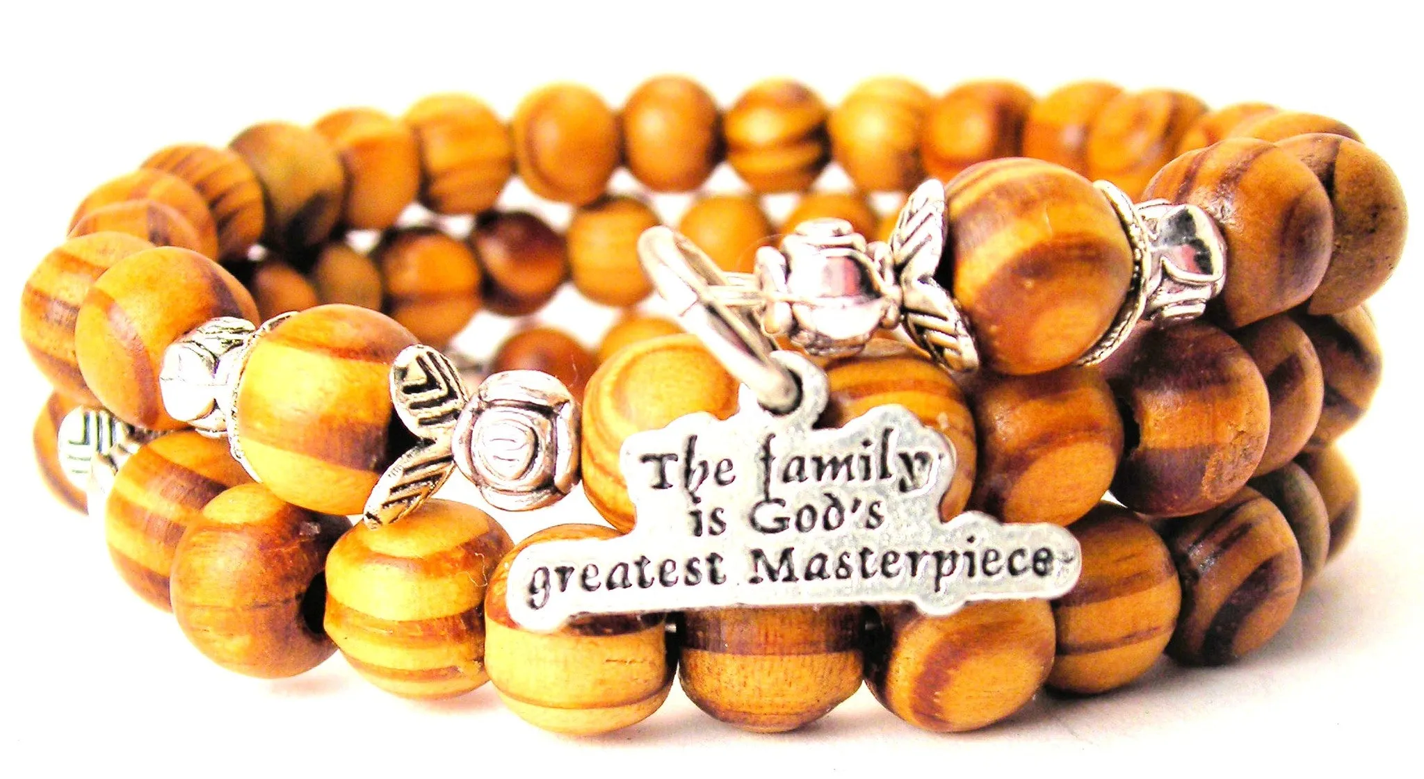 The Family Is Gods Greatest Masterpiece Natural Wood Wrap Bracelet