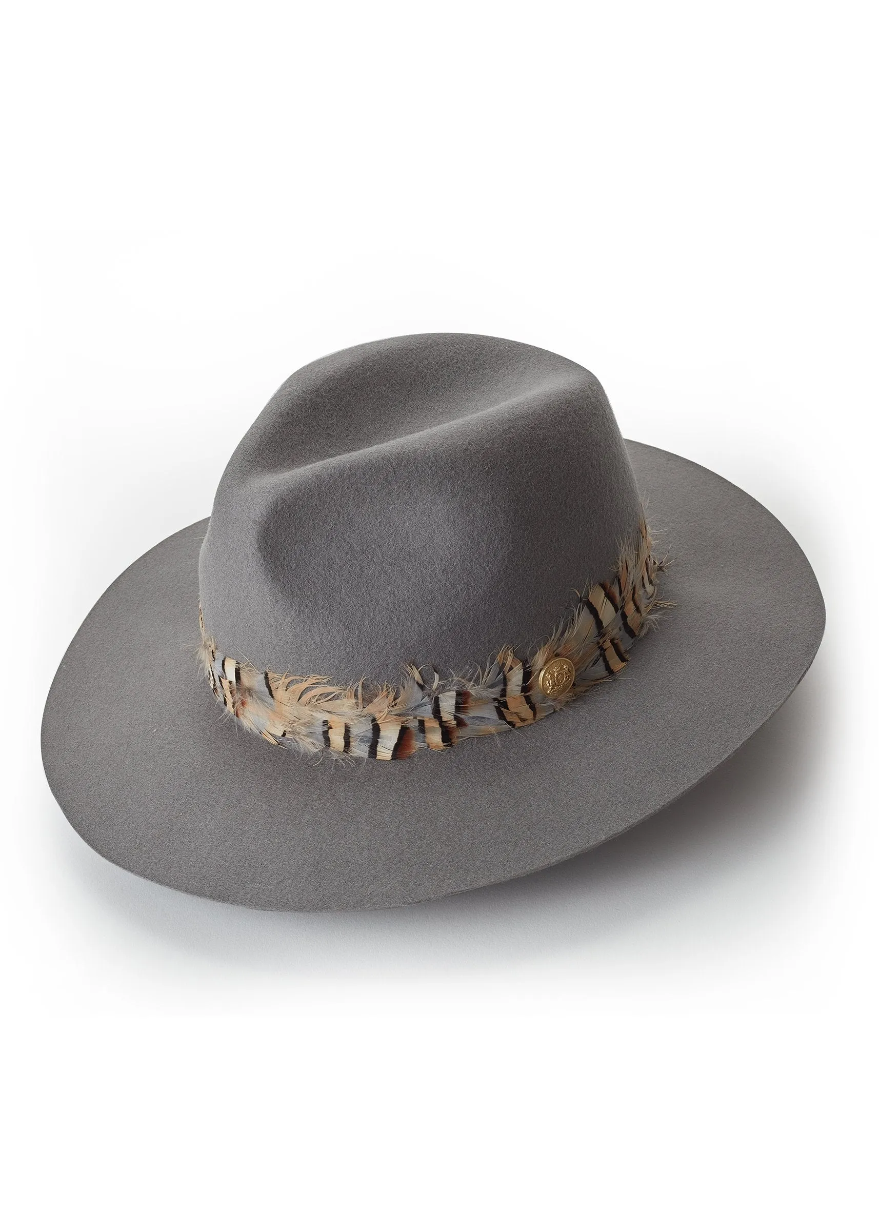 Trilby Hat Double Feather Band (Light Grey)