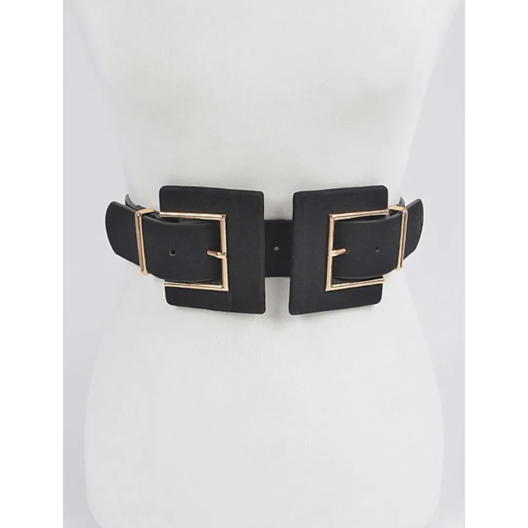 Two Buckle Faux Suede Belt