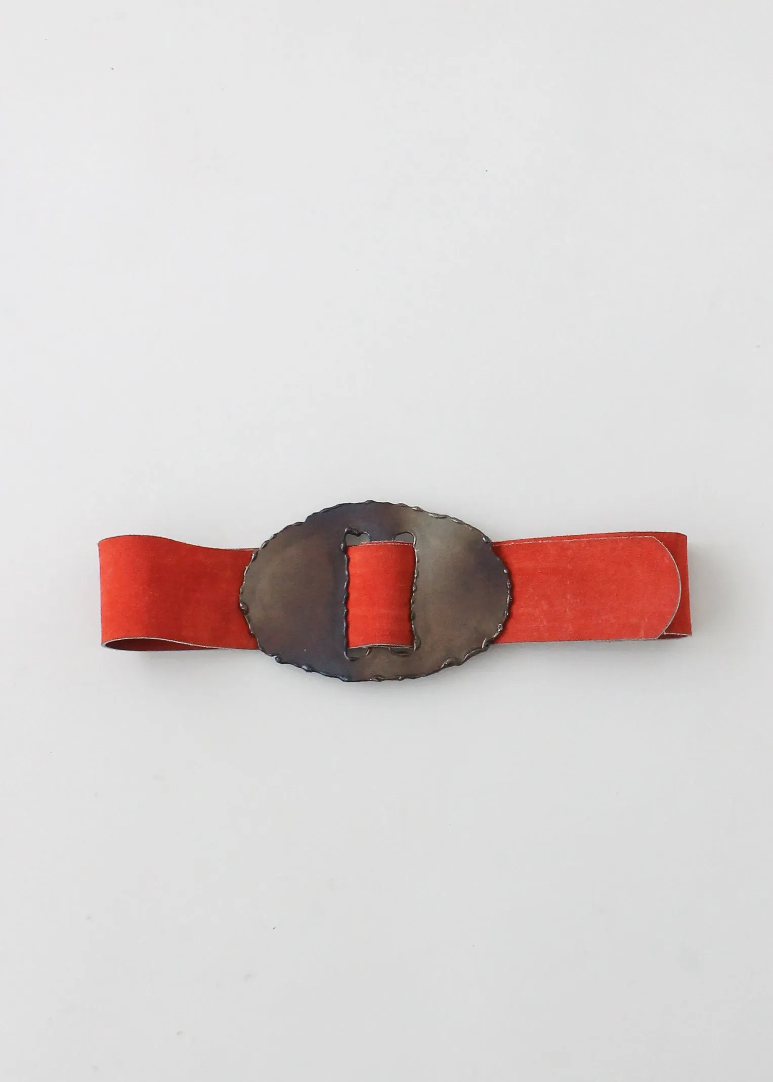 Vintage 1970s Wide Suede Belt with Brutalist Buckle