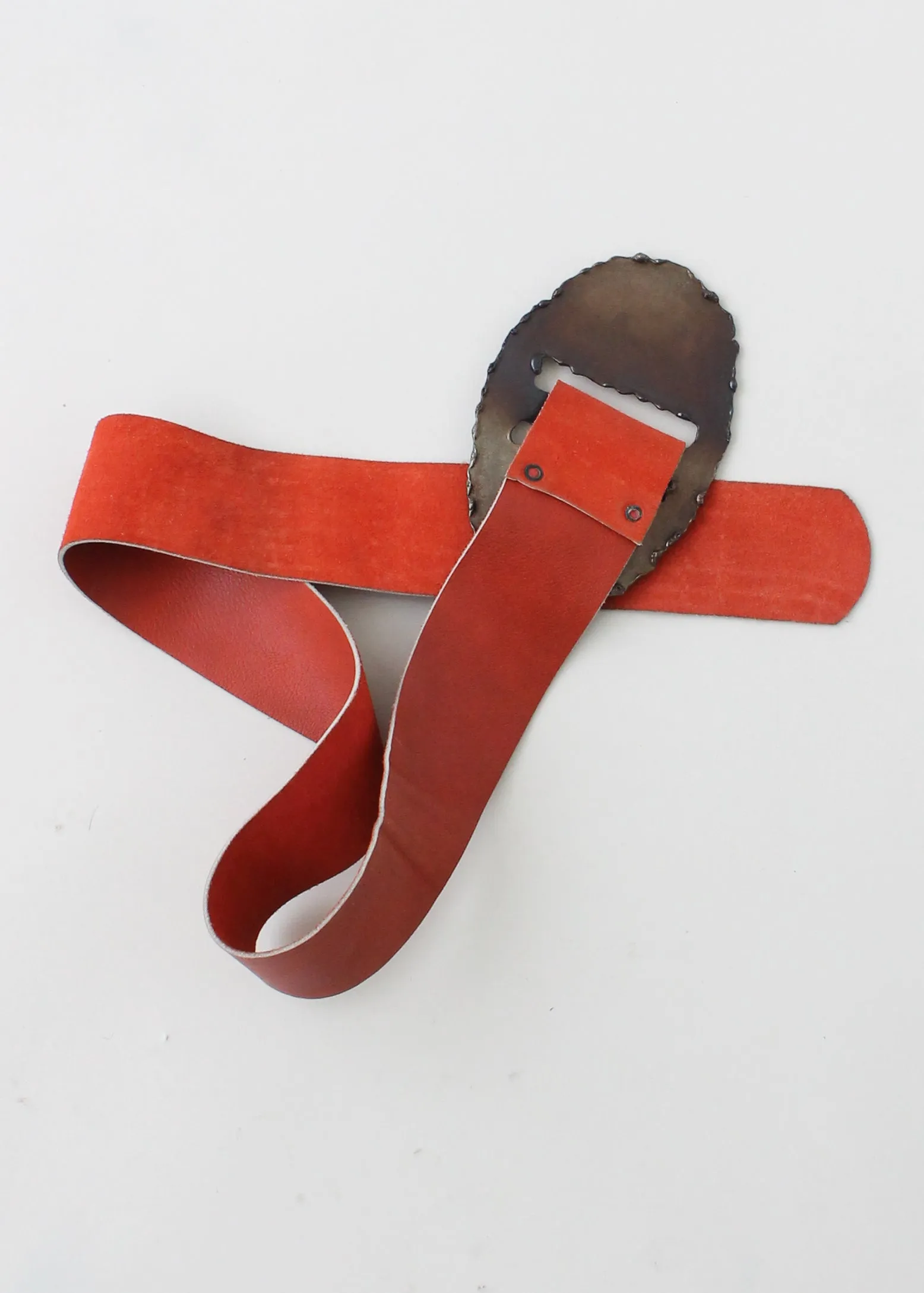 Vintage 1970s Wide Suede Belt with Brutalist Buckle