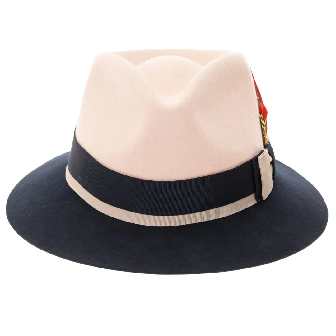 White & Navy Puck Trilby Crushable Hat