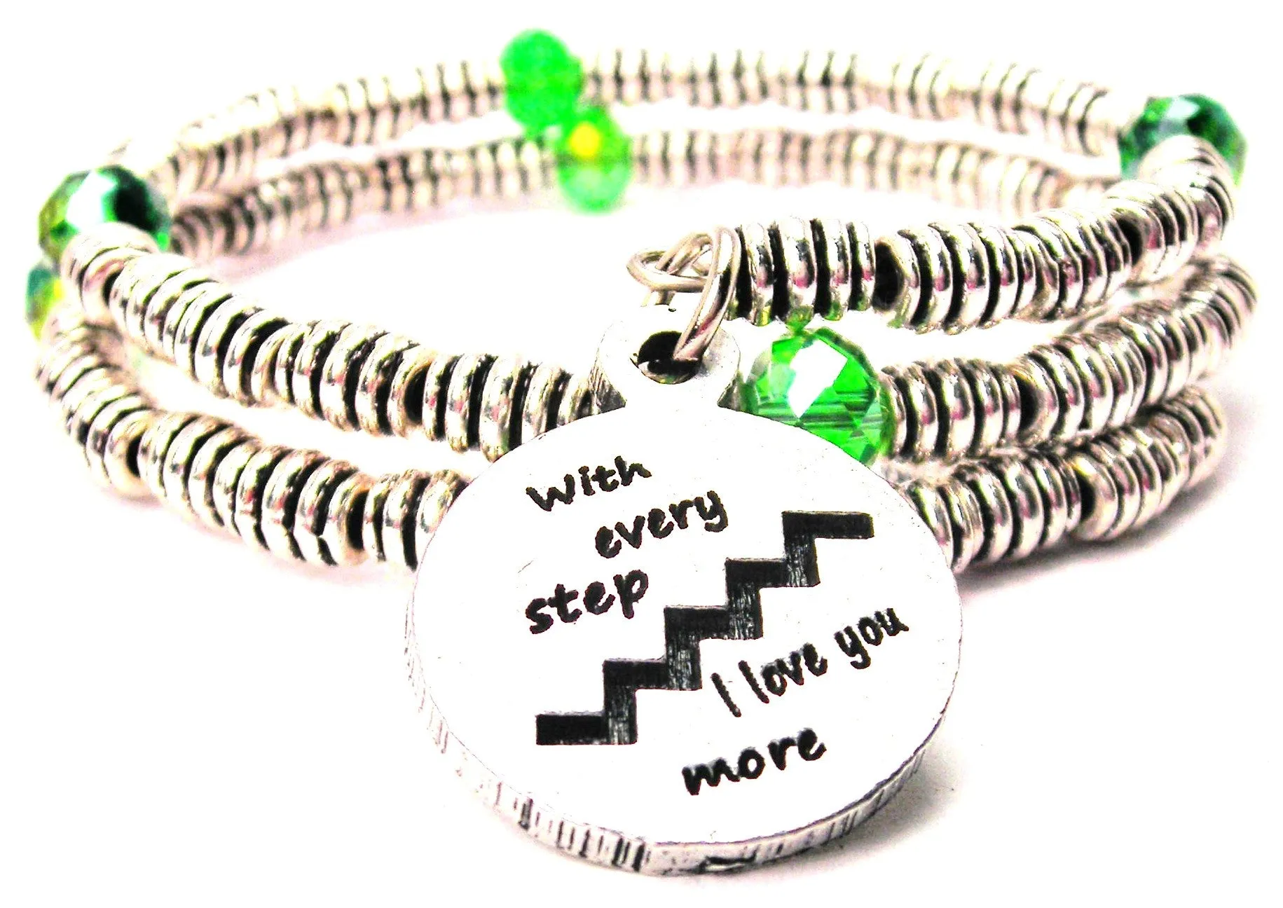 With Every Step I Love You More Curly Coil Wrap Style Bangle Bracelet