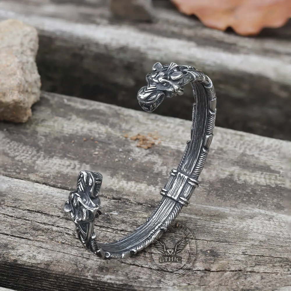 Wolf Torc Stainless Steel Viking Bracelet