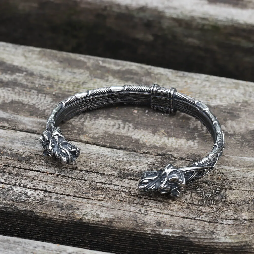 Wolf Torc Stainless Steel Viking Bracelet