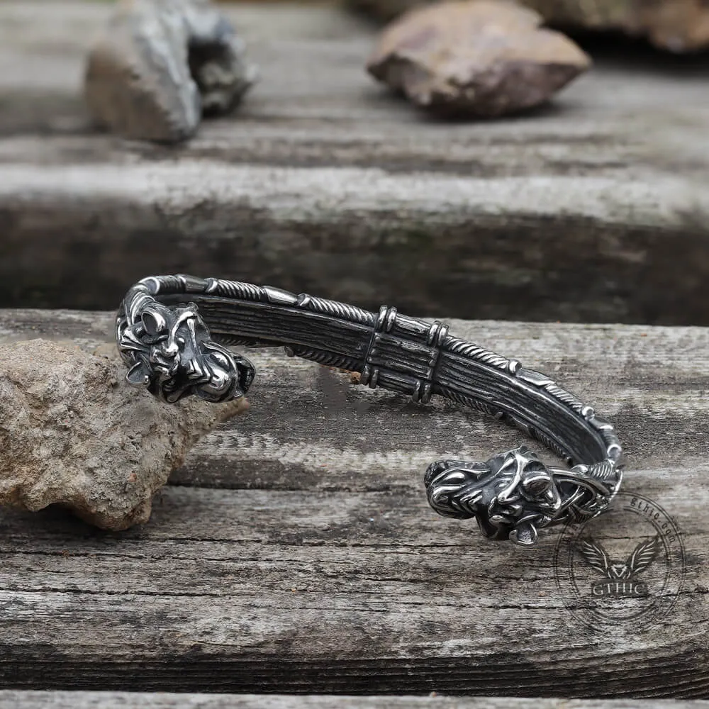 Wolf Torc Stainless Steel Viking Bracelet