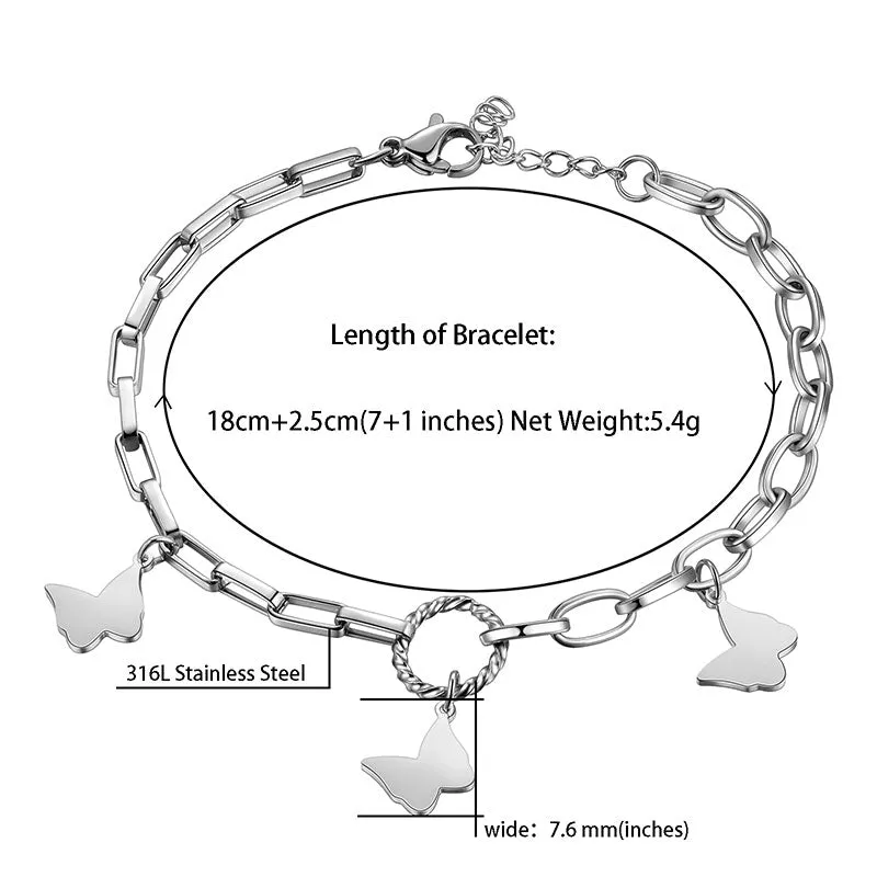 Women Butterfly Link Bracelets Jewelry Stainless Steel